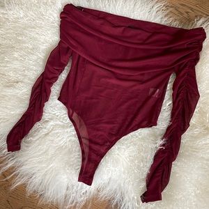 Sheer off shoulder bodysuit